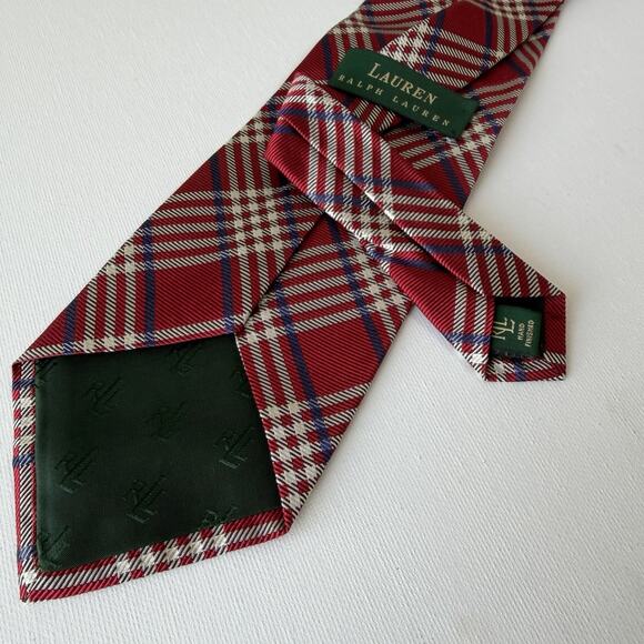 Ralph Lauren Red Plaid Silk Tie Holiday Tartan Made in USA 90s Vintage - Picture 3 of 15
